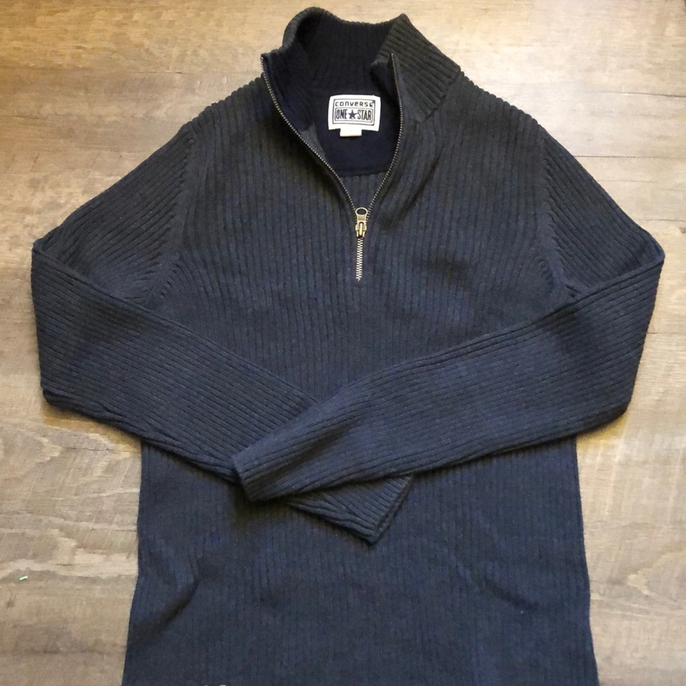 Converse One Star 1/4 Zip Cable Knit Sweater Mens Small
